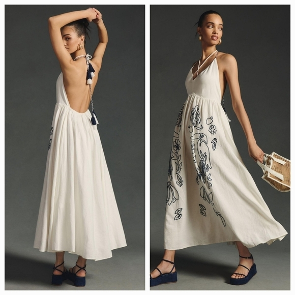 Farm Rio Embroidered Halter Maxi Dress size M NWT